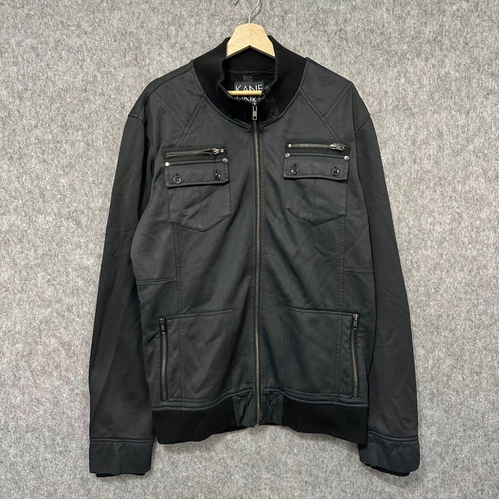 KANE & UNKE Mens Black Bomber Jacket Full Zip Style 2XL Cotton Polyester Blend